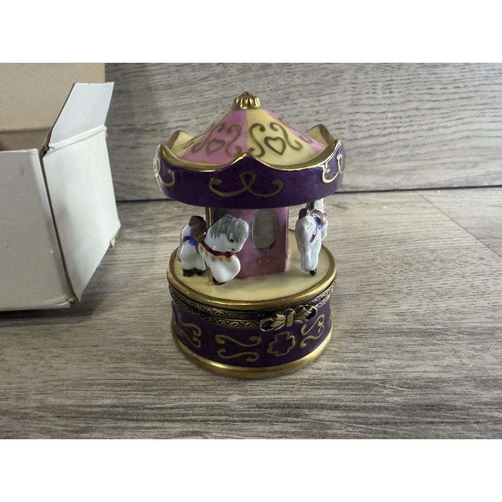Sinclair Limoges France Hand Painted Merry‎ Go Round Trinket Box 6/1000